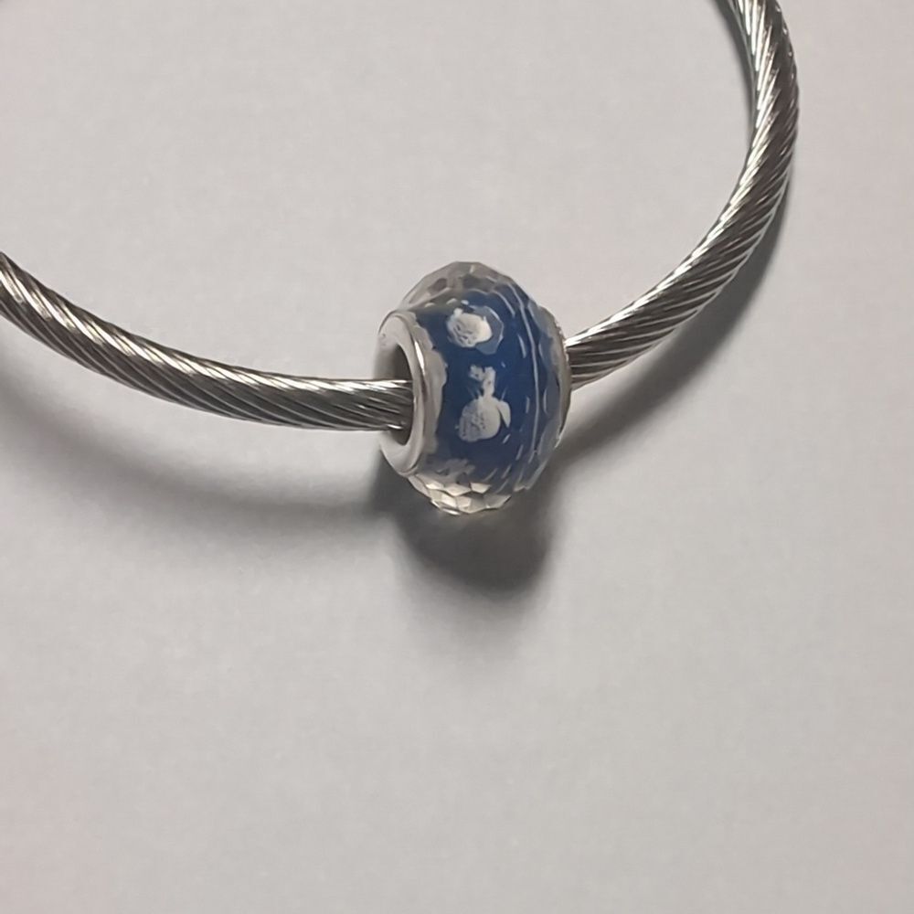 Clear Blue with White Pineapples Background‎ Charm for Pandora Style Bracelet